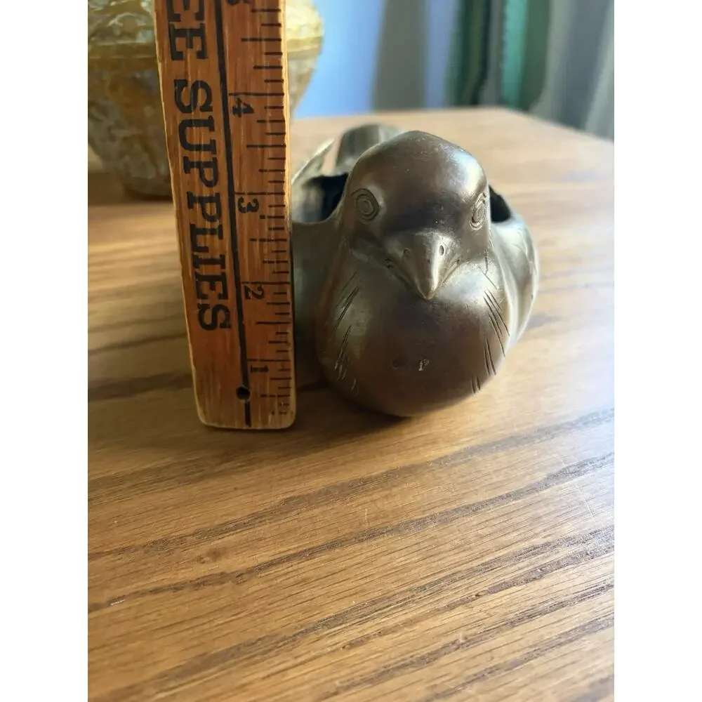 Antique Japanese Bronze Bird Bowl Bronze Planter Hand Etched Bird Vase